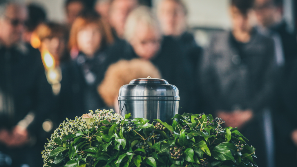 urn at front of funeral